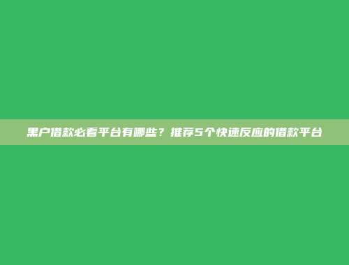 黑户借款必看平台有哪些？推荐5个快速反应的借款平台