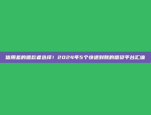 信用差的借款者选择！2024年5个快速到账的借贷平台汇编