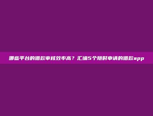 哪些平台的借款审核效率高？汇编5个随时申请的借款app