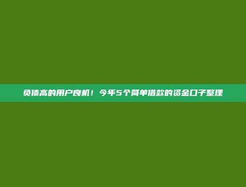 负债高的用户良机！今年5个简单借款的资金口子整理