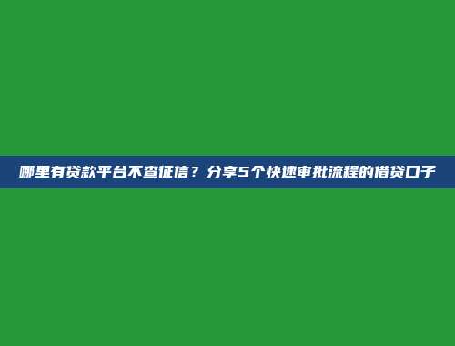 哪里有贷款平台不查征信？分享5个快速审批流程的借贷口子