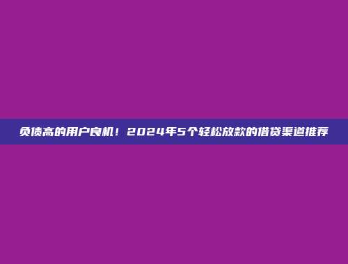 负债高的用户良机！2024年5个轻松放款的借贷渠道推荐