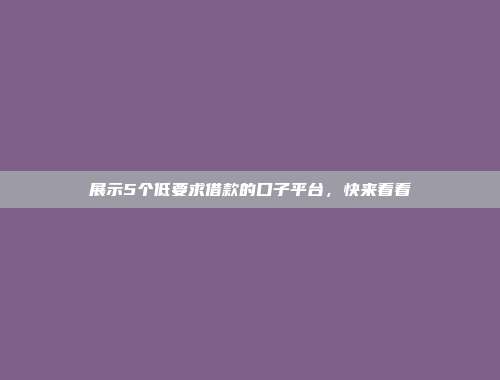 展示5个低要求借款的口子平台，快来看看