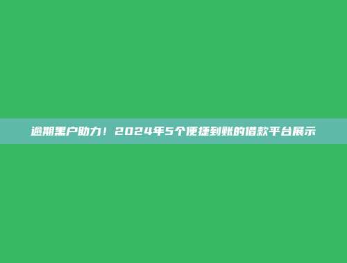 逾期黑户助力！2024年5个便捷到账的借款平台展示