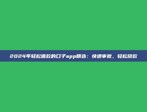 2024年轻松借款的口子app精选：快速审批，轻松放款