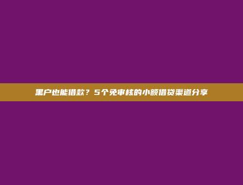 黑户也能借款？5个免审核的小额借贷渠道分享