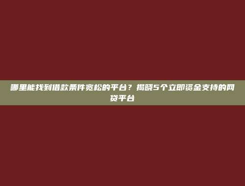 哪里能找到借款条件宽松的平台？揭晓5个立即资金支持的网贷平台