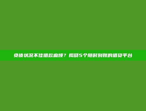 负债状况不佳借款麻烦？揭晓5个随时到账的借贷平台