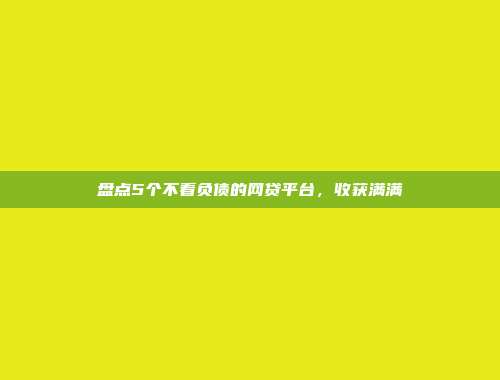 盘点5个不看负债的网贷平台，收获满满