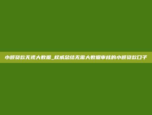 小额贷款无视大数据_权威总结无需大数据审核的小额贷款口子