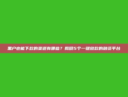 黑户也能下款的渠道有哪些？揭晓5个一键放款的融资平台