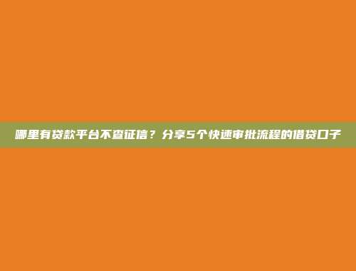 哪里有贷款平台不查征信？分享5个快速审批流程的借贷口子