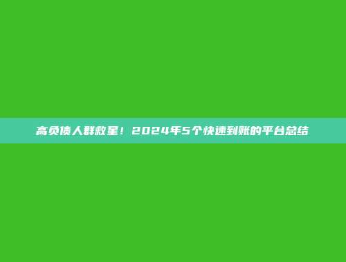 高负债人群救星！2024年5个快速到账的平台总结