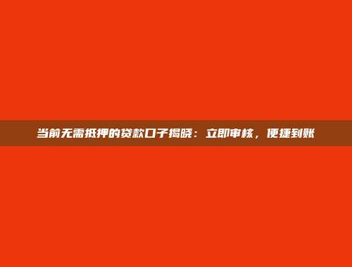 当前无需抵押的贷款口子揭晓：立即审核，便捷到账