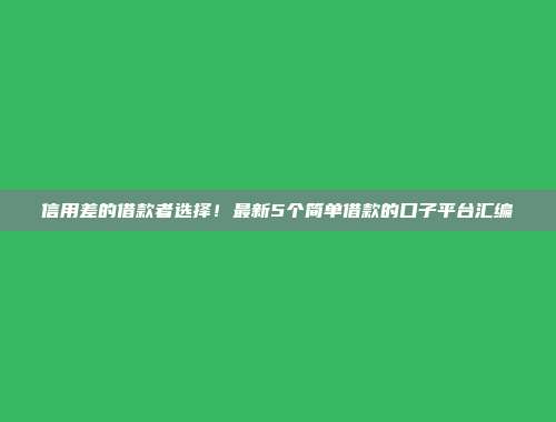 信用差的借款者选择！最新5个简单借款的口子平台汇编