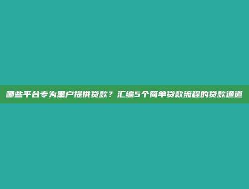 哪些平台专为黑户提供贷款？汇编5个简单贷款流程的贷款通道