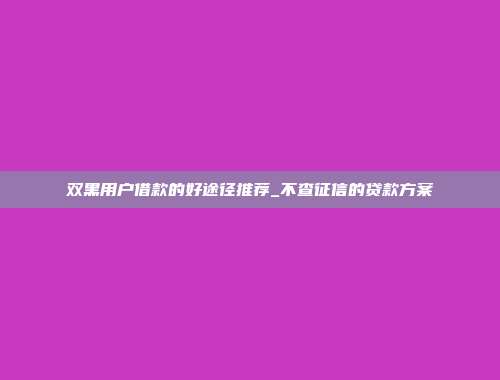 双黑用户借款的好途径推荐_不查征信的贷款方案