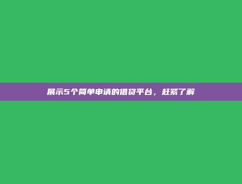 展示5个简单申请的借贷平台，赶紧了解