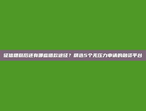 征信糟糕后还有哪些借款途径？精选5个无压力申请的融资平台