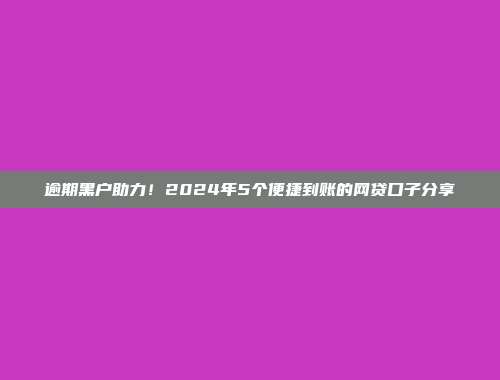 逾期黑户助力！2024年5个便捷到账的网贷口子分享