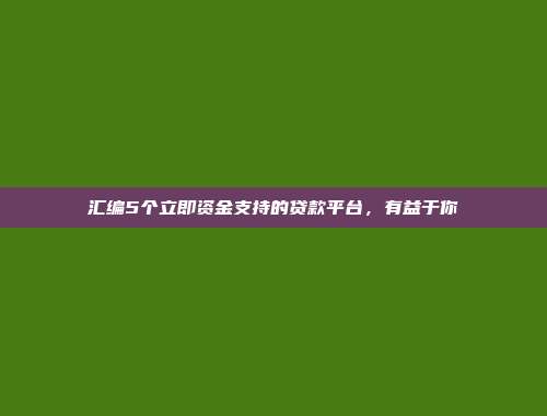 汇编5个立即资金支持的贷款平台，有益于你