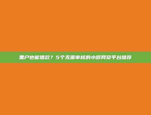 黑户也能借款？5个无需审核的小额网贷平台推荐