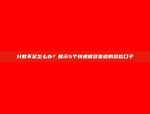 分数不足怎么办？展示5个快速借贷渠道的贷款口子