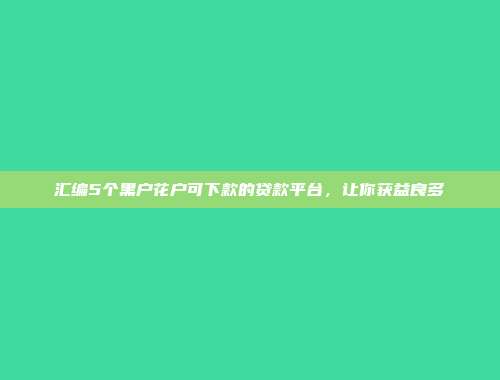 汇编5个黑户花户可下款的贷款平台，让你获益良多