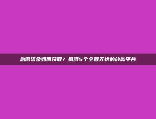 急需资金如何获取？揭晓5个全程无忧的放款平台