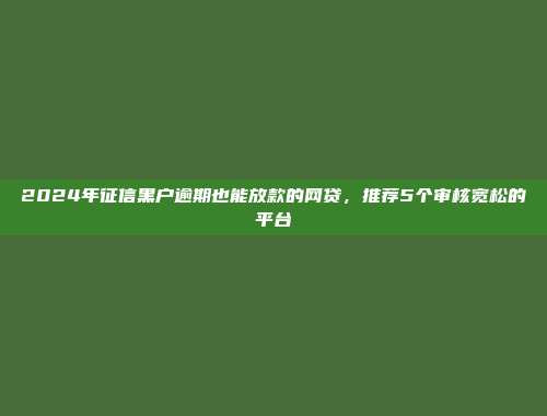 2024年征信黑户逾期也能放款的网贷，推荐5个审核宽松的平台