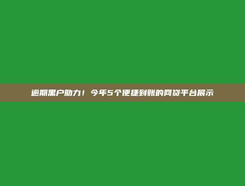 逾期黑户助力！今年5个便捷到账的网贷平台展示