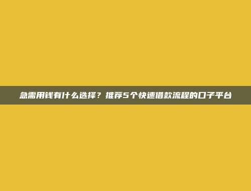 急需用钱有什么选择？推荐5个快速借款流程的口子平台