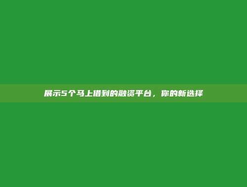 展示5个马上借到的融资平台，你的新选择