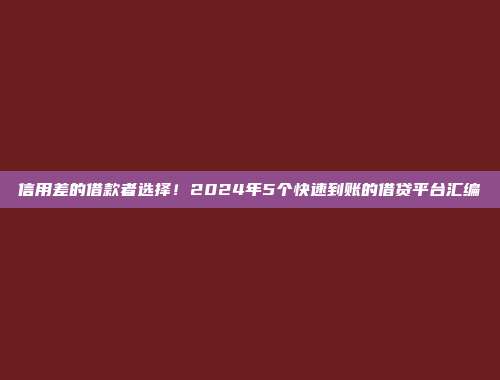 信用差的借款者选择！2024年5个快速到账的借贷平台汇编