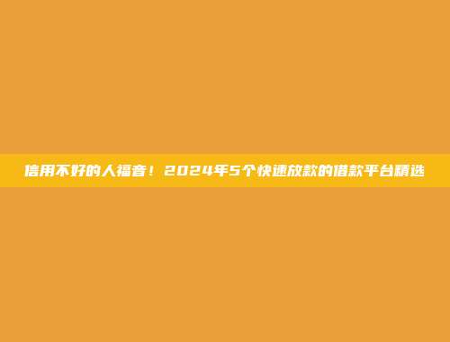 信用不好的人福音！2024年5个快速放款的借款平台精选