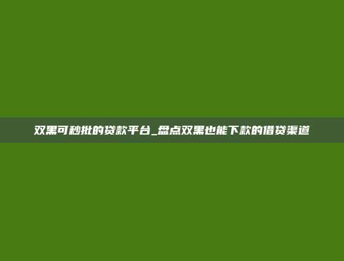 双黑可秒批的贷款平台_盘点双黑也能下款的借贷渠道