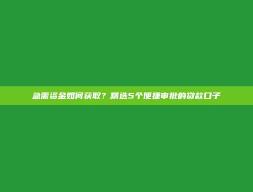 急需资金如何获取？精选5个便捷审批的贷款口子