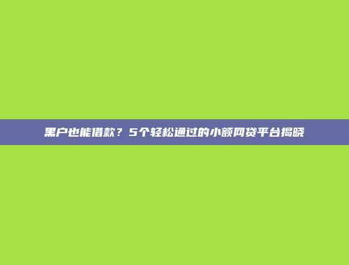 黑户也能借款？5个轻松通过的小额网贷平台揭晓