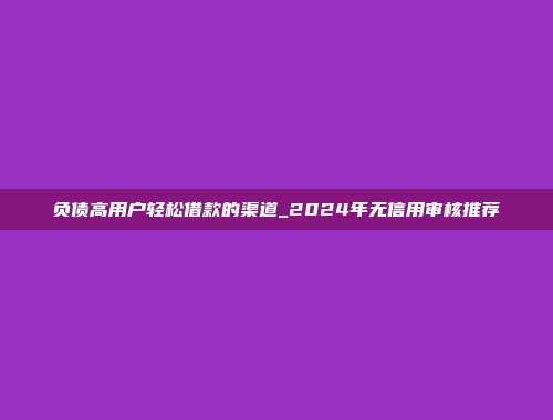 负债高用户轻松借款的渠道_2024年无信用审核推荐