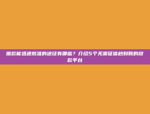 借款能迅速批准的途径有哪些？介绍5个无需征信秒到账的放款平台