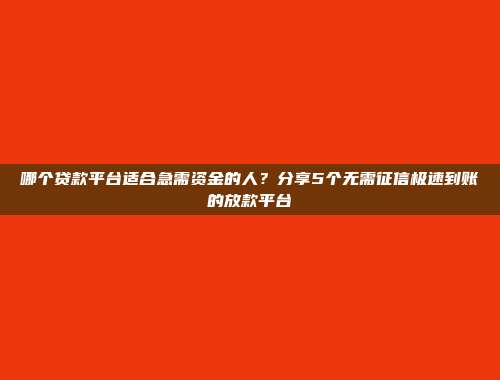 哪个贷款平台适合急需资金的人？分享5个无需征信极速到账的放款平台