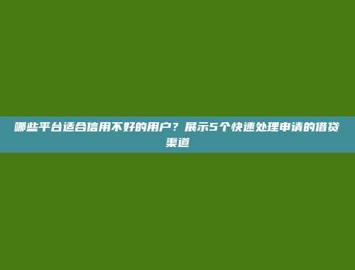 哪些平台适合信用不好的用户？展示5个快速处理申请的借贷渠道