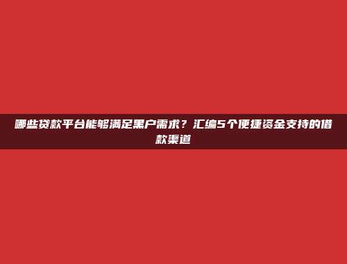 哪些贷款平台能够满足黑户需求？汇编5个便捷资金支持的借款渠道