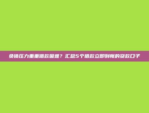 负债压力重重借款困难？汇总5个借款立即到帐的贷款口子