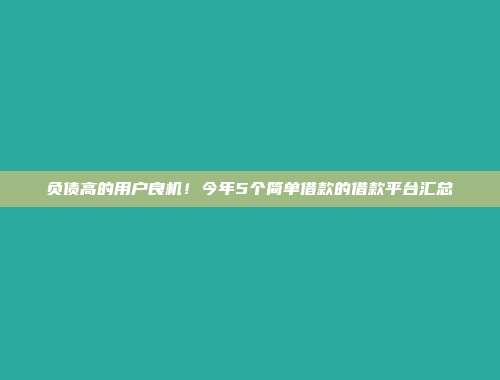 负债高的用户良机！今年5个简单借款的借款平台汇总