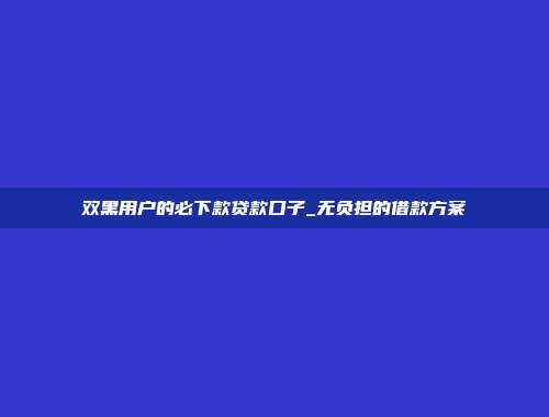 双黑用户的必下款贷款口子_无负担的借款方案