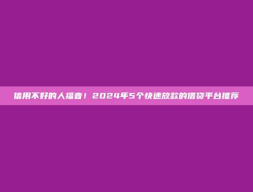 信用不好的人福音！2024年5个快速放款的借贷平台推荐