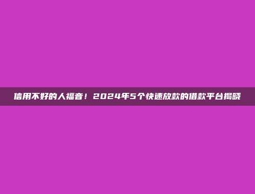 信用不好的人福音！2024年5个快速放款的借款平台揭晓