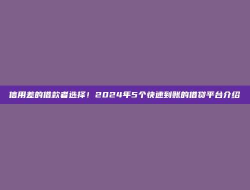 信用差的借款者选择！2024年5个快速到账的借贷平台介绍