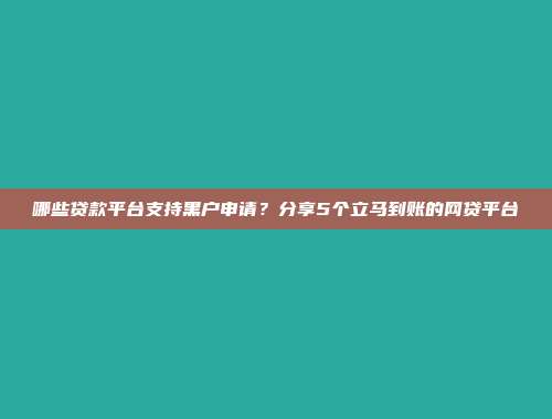 哪些贷款平台支持黑户申请？分享5个立马到账的网贷平台